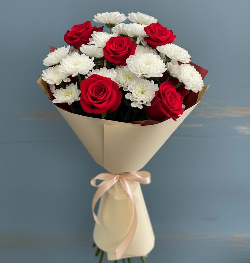 Букет цветов из: Розы и Хризантемы в Чограйском