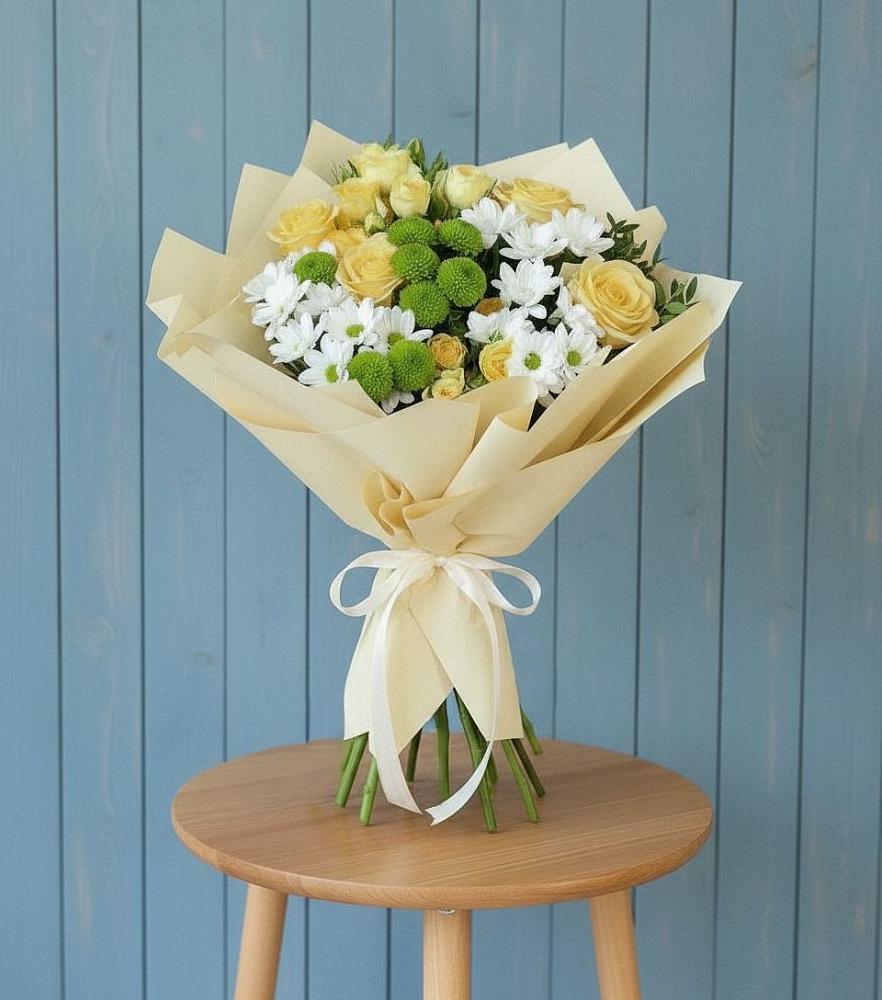 Букет цветов из: Хризантемы и Розы в Чограйском