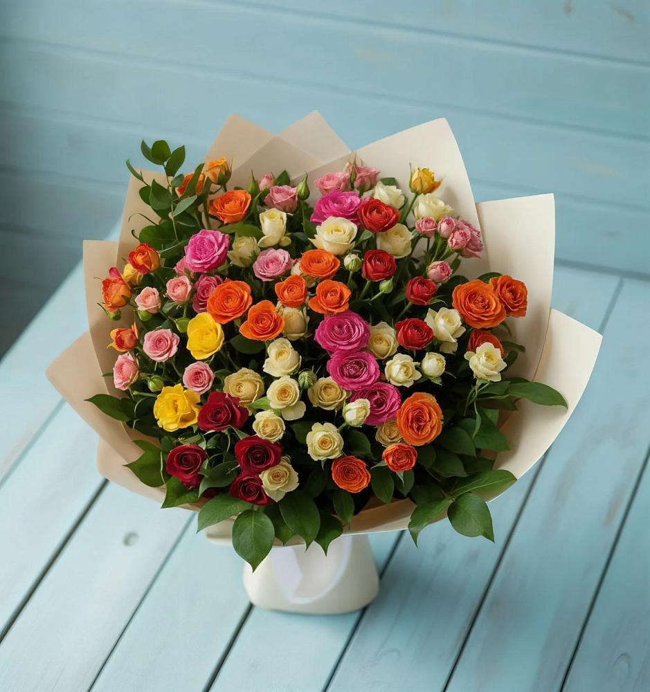 Букет Микс из разноцветных кустовых роз в Чограйском