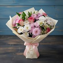 Букет цветов из:  Хризантемы, Альстромерии и Розы в Чограйском