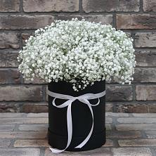 Цветочная композиция из Гипсофила в шляпной коробке в Чограйском